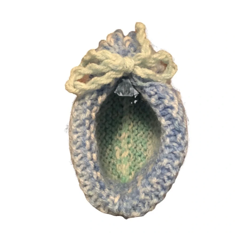 Hand Knit Baby Booties, Variegated‎ Yarn w/Bow, Blue/Green NWOT Sized 3-6 months - Picture 4 of 7
